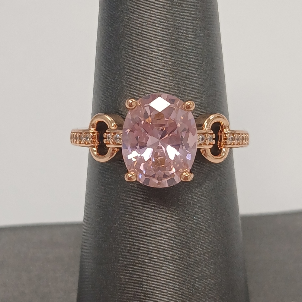 New 18k Yellow Gold Plated Pink Cz Ring With Parve Czs Adjustable Size 7+
